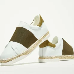 Canal Saint Martin Baskets|Baskets espadrilles en Cuir Lancry blanc/kaki foncé
