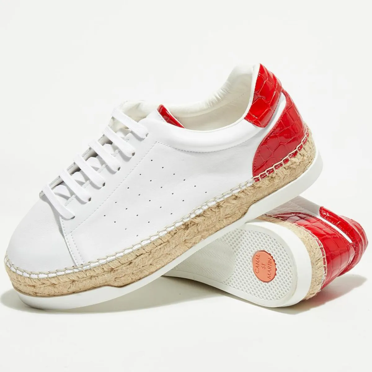 Canal Saint Martin Baskets|Baskets espadrilles en Cuir Lancry blanc/rouge