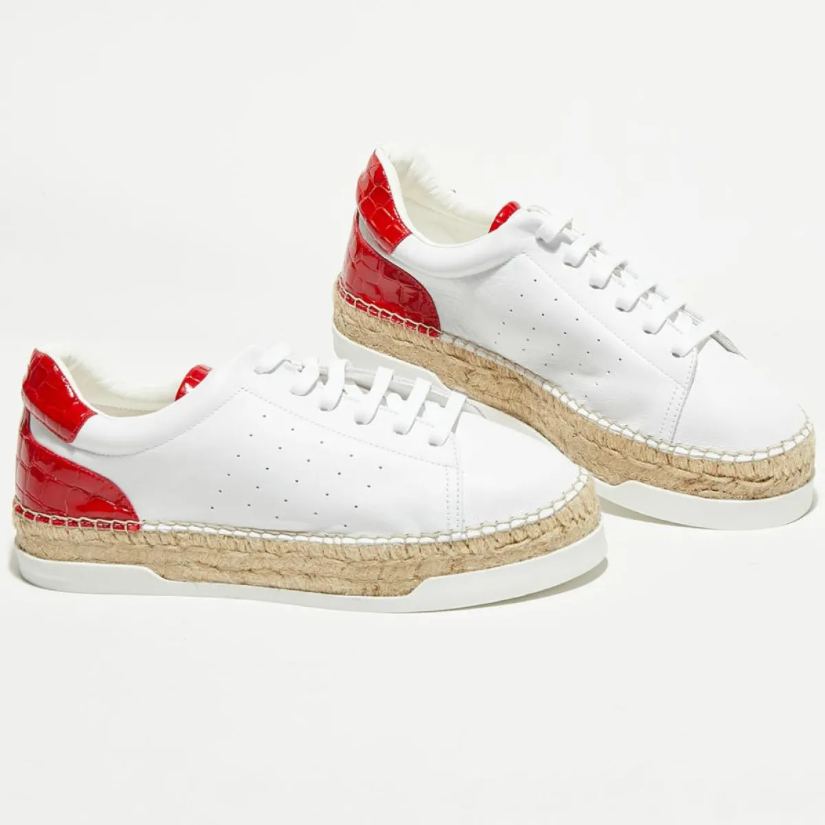 Canal Saint Martin Baskets|Baskets espadrilles en Cuir Lancry blanc/rouge