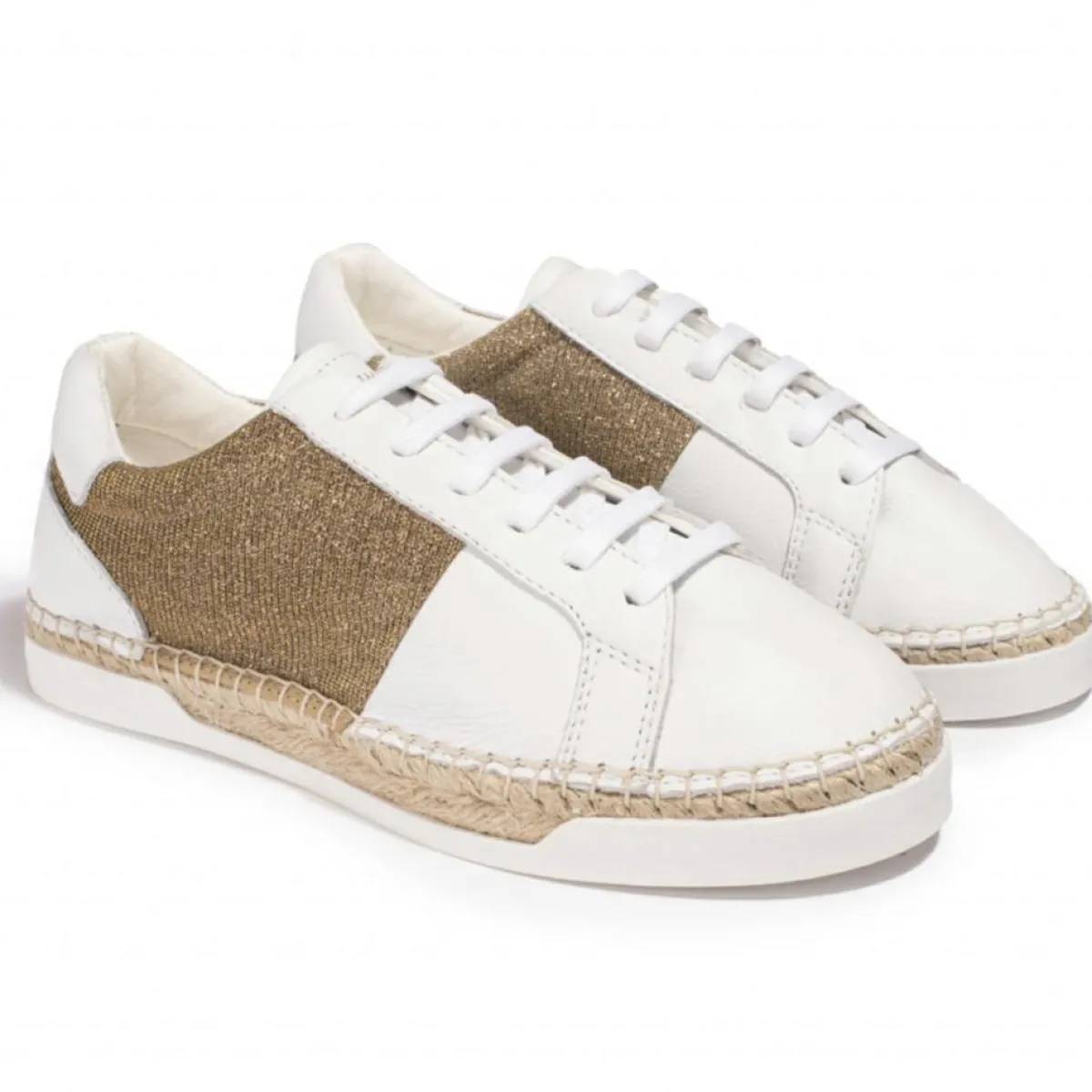Canal Saint Martin Baskets|Baskets espadrilles en Cuir & Lurex Louisa blanc/doré
