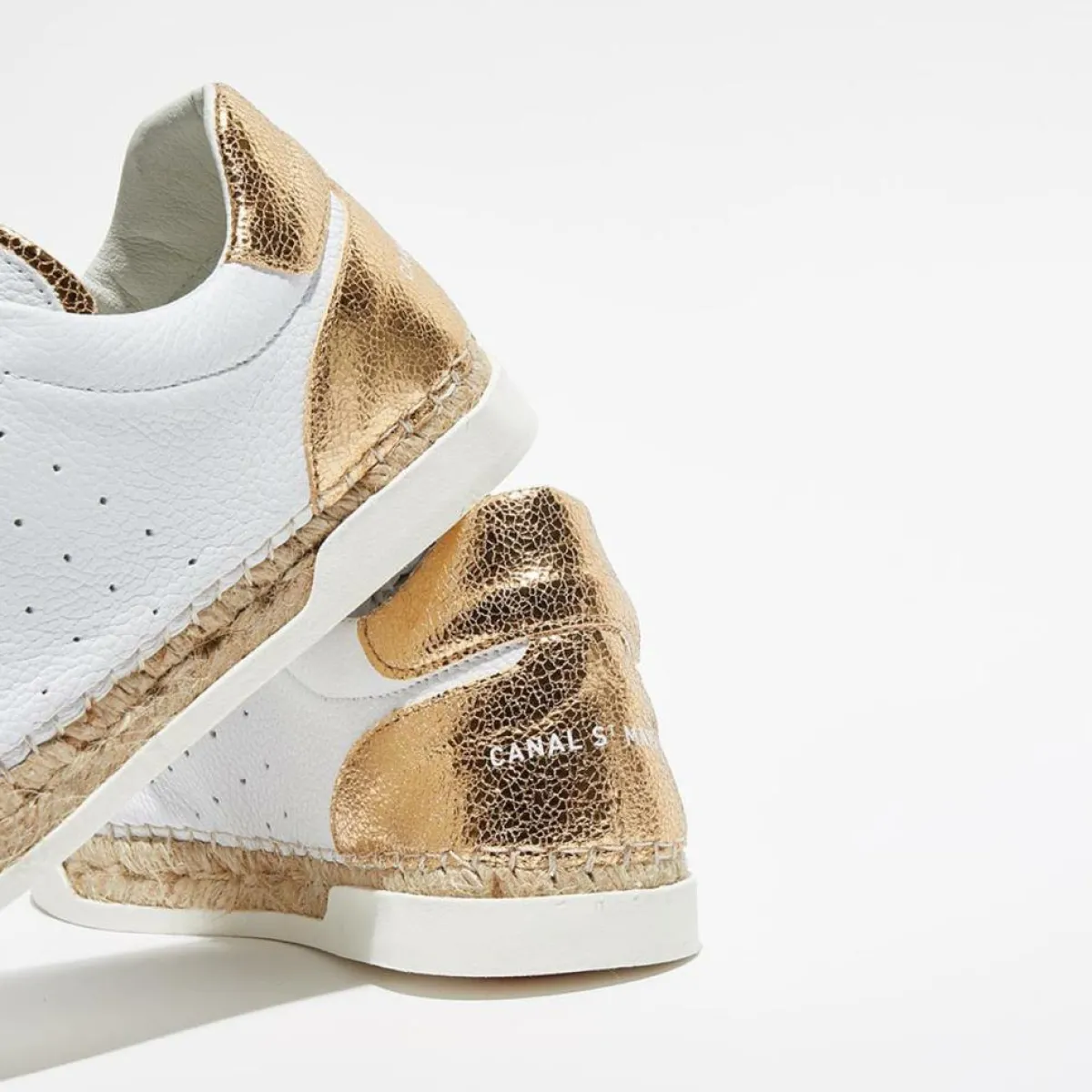 Canal Saint Martin Baskets|Baskets espadrilles en Cuir Lancry craquelé blanc/doré