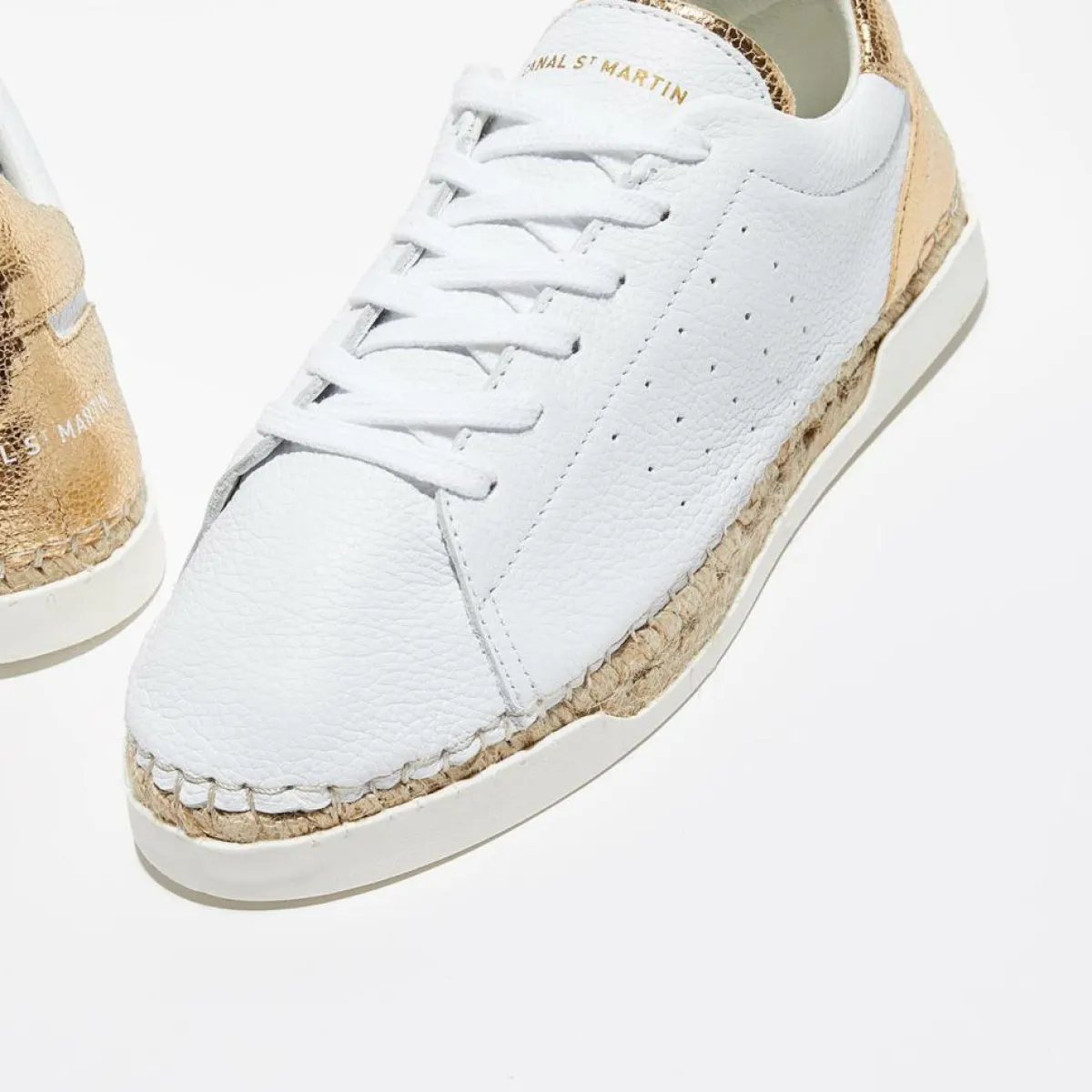 Canal Saint Martin Baskets|Baskets espadrilles en Cuir Lancry craquelé blanc/doré