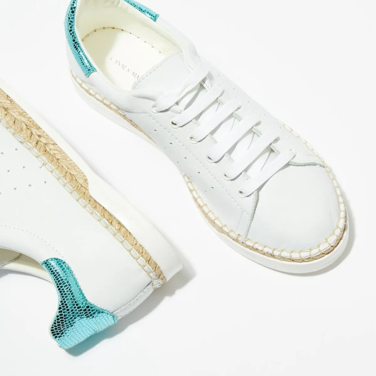 Canal Saint Martin Baskets|Baskets espadrilles en Cuir Lancry Roma blanc/bleu acqua