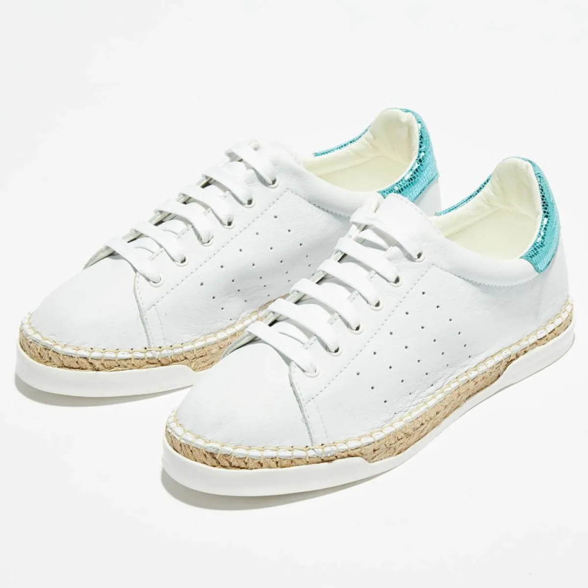 Canal Saint Martin Baskets|Baskets espadrilles en Cuir Lancry Roma blanc/bleu acqua