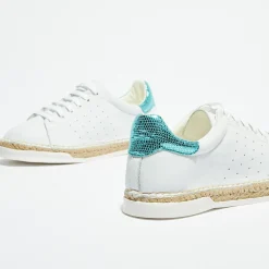Canal Saint Martin Baskets|Baskets espadrilles en Cuir Lancry Roma blanc/bleu acqua