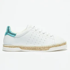 Canal Saint Martin Baskets|Baskets espadrilles en Cuir Lancry Roma blanc/bleu acqua