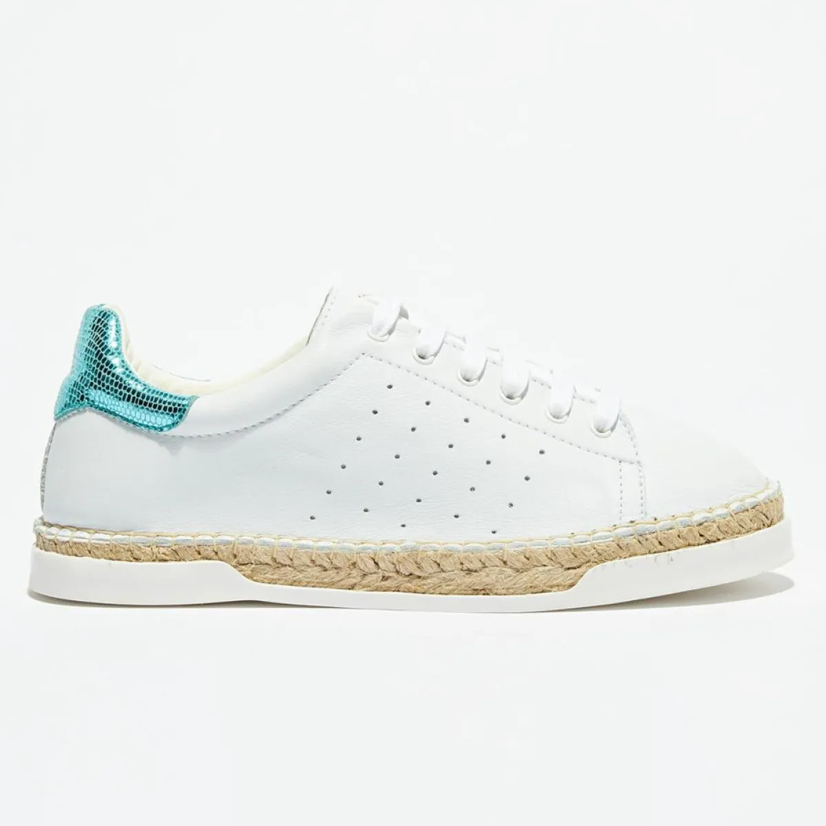 Canal Saint Martin Baskets|Baskets espadrilles en Cuir Lancry Roma blanc/bleu acqua