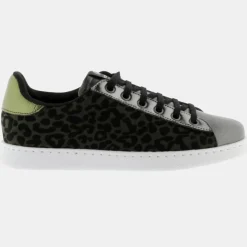 Victoria Baskets|Baskets Olza imprimé serpent métallisé argenté/kaki