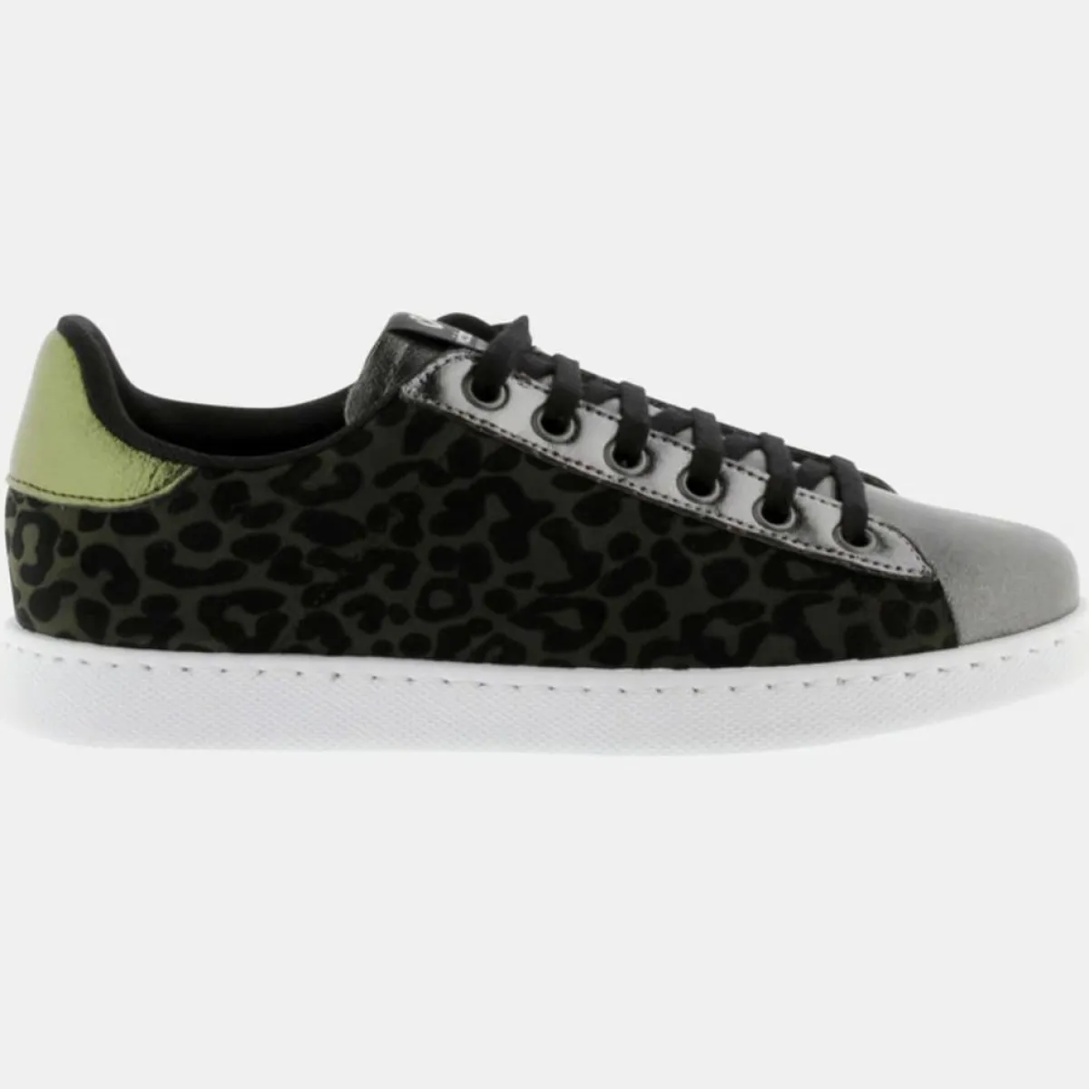 Victoria Baskets|Baskets Olza imprimé serpent métallisé argenté/kaki