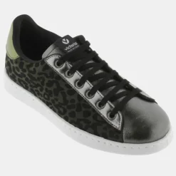 Victoria Baskets|Baskets Olza imprimé serpent métallisé argenté/kaki