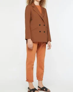 Galeries Lafayette Vestes, Blousons|Blazer croisé en Laine mélangée Celeste marron