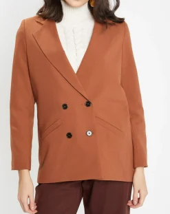 Galeries Lafayette Vestes, Blousons|Blazer croisé en Laine mélangée Celeste marron