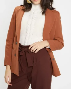 Galeries Lafayette Vestes, Blousons|Blazer croisé en Laine mélangée Celeste marron