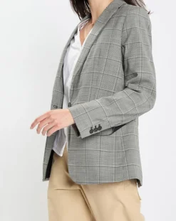 Marc O'Polo Vestes, Blousons|Blazer en Laine mélangée à carreaux gris