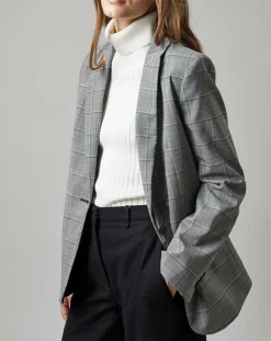 Marc O'Polo Vestes, Blousons|Blazer en Laine mélangée à carreaux gris