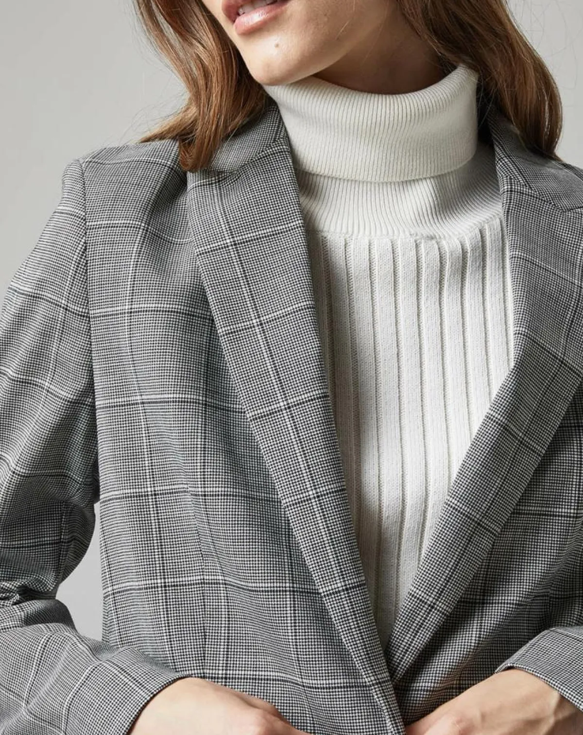 Marc O'Polo Vestes, Blousons|Blazer en Laine mélangée à carreaux gris