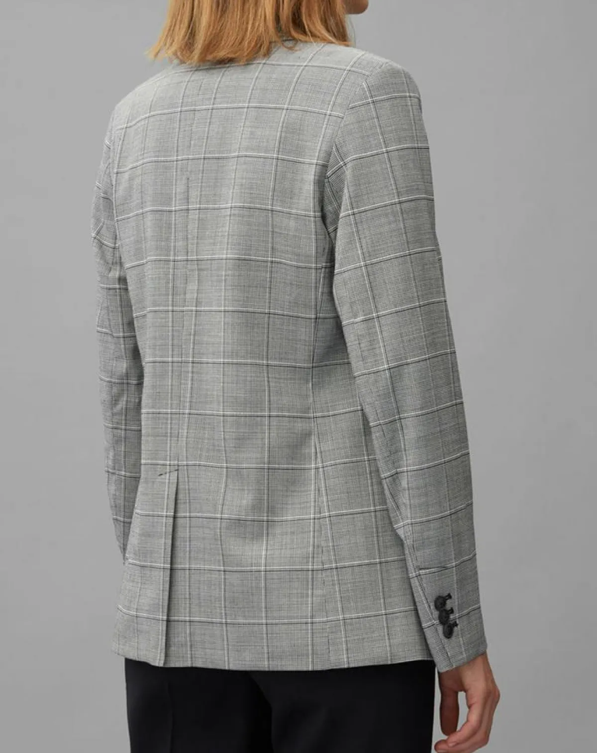 Marc O'Polo Vestes, Blousons|Blazer en Laine mélangée à carreaux gris