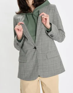 Marc O'Polo Vestes, Blousons|Blazer en Laine mélangée à carreaux gris