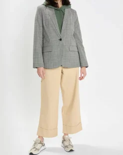 Marc O'Polo Vestes, Blousons|Blazer en Laine mélangée à carreaux gris