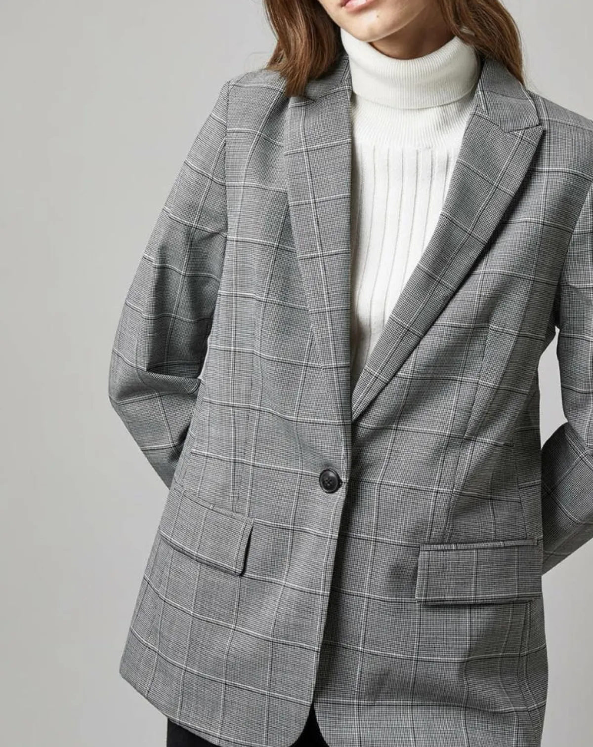 Marc O'Polo Vestes, Blousons|Blazer en Laine mélangée à carreaux gris