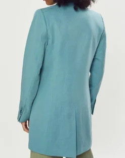 Esprit Vestes, Blousons|Blazer long en Lin mélangé bleu turquoise