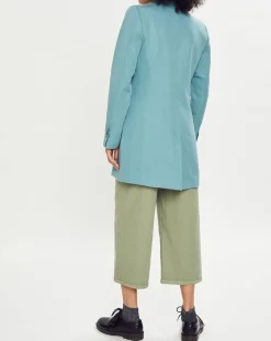 Esprit Vestes, Blousons|Blazer long en Lin mélangé bleu turquoise