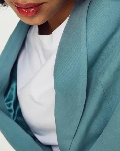 Esprit Vestes, Blousons|Blazer long en Lin mélangé bleu turquoise
