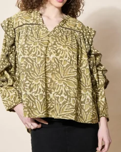 Louizon Tops Et Blouses|Blouse 100% Coton Bio Damud imprimée kaki