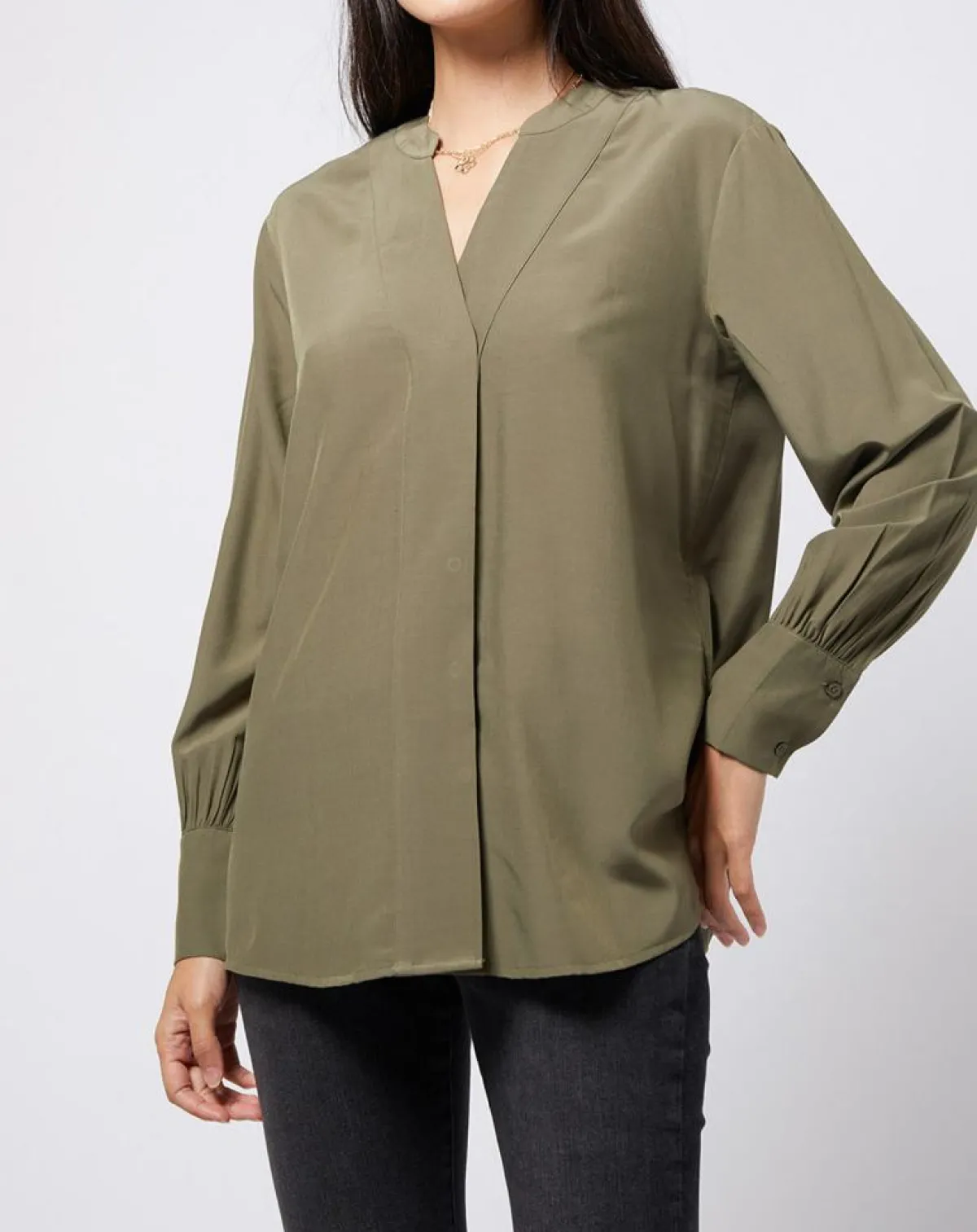 Esprit Tops Et Blouses|Blouse à encolure en V lenzing™ ecovero™ kaki clair