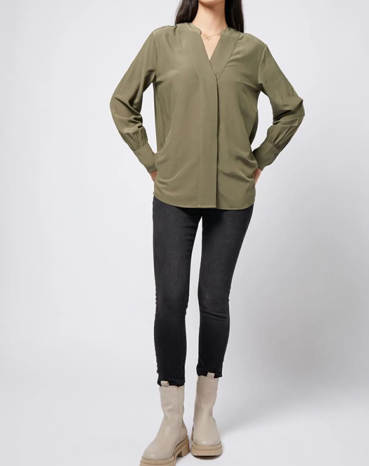 Esprit Tops Et Blouses|Blouse à encolure en V lenzing™ ecovero™ kaki clair