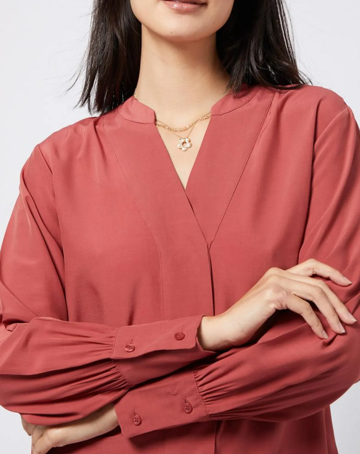 Esprit Tops Et Blouses|Blouse à encolure en V lenzing™ ecovero™ rouge terracotta