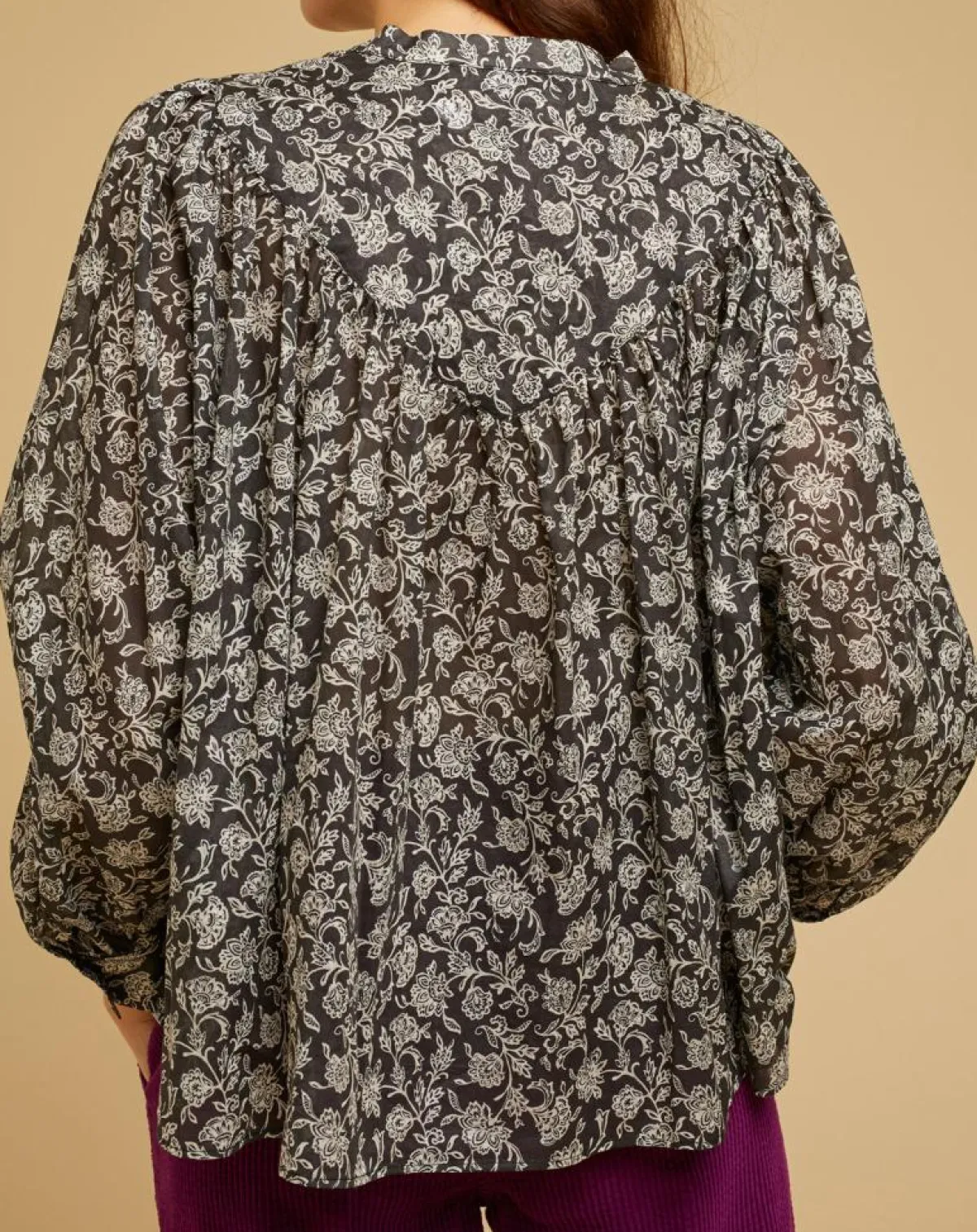 Chloé Stora Tops Et Blouses|Blouse ample Alba en Voile de Coton imprimée noire