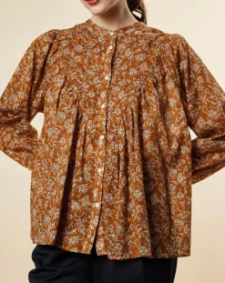 Chloé Stora Tops Et Blouses|Blouse ample Alba en Voile de Coton imprimée ocre