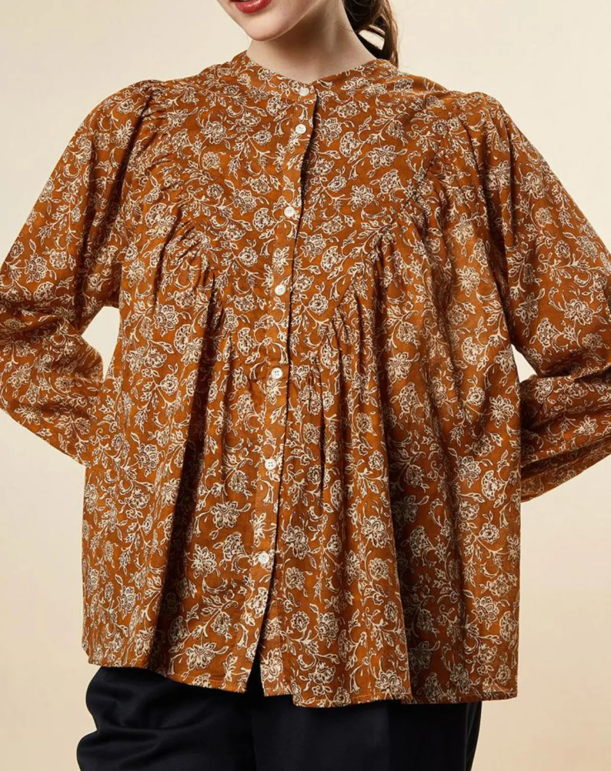 Chloé Stora Tops Et Blouses|Blouse ample Alba en Voile de Coton imprimée ocre