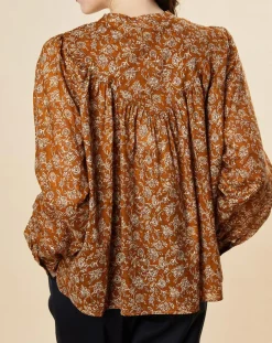 Chloé Stora Tops Et Blouses|Blouse ample Alba en Voile de Coton imprimée ocre