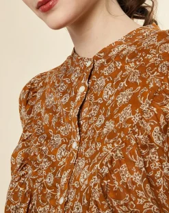 Chloé Stora Tops Et Blouses|Blouse ample Alba en Voile de Coton imprimée ocre