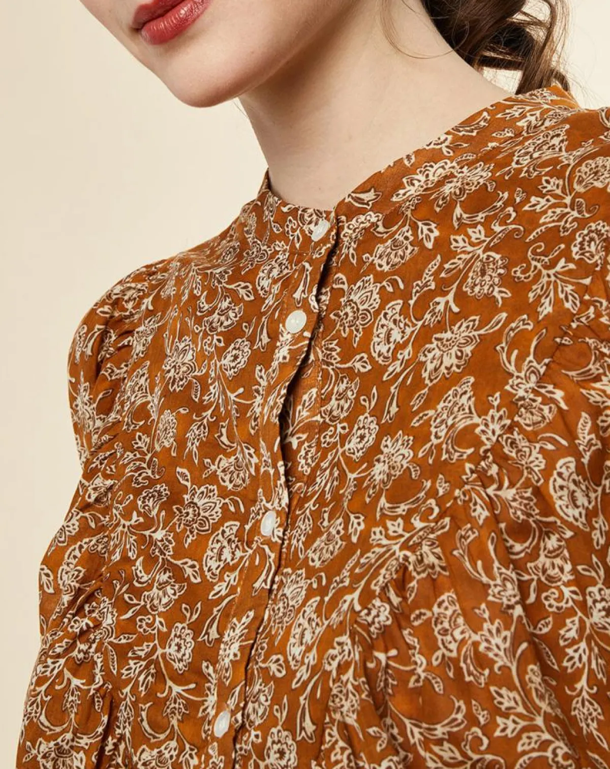Chloé Stora Tops Et Blouses|Blouse ample Alba en Voile de Coton imprimée ocre