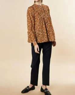 Chloé Stora Tops Et Blouses|Blouse ample Alba en Voile de Coton imprimée ocre