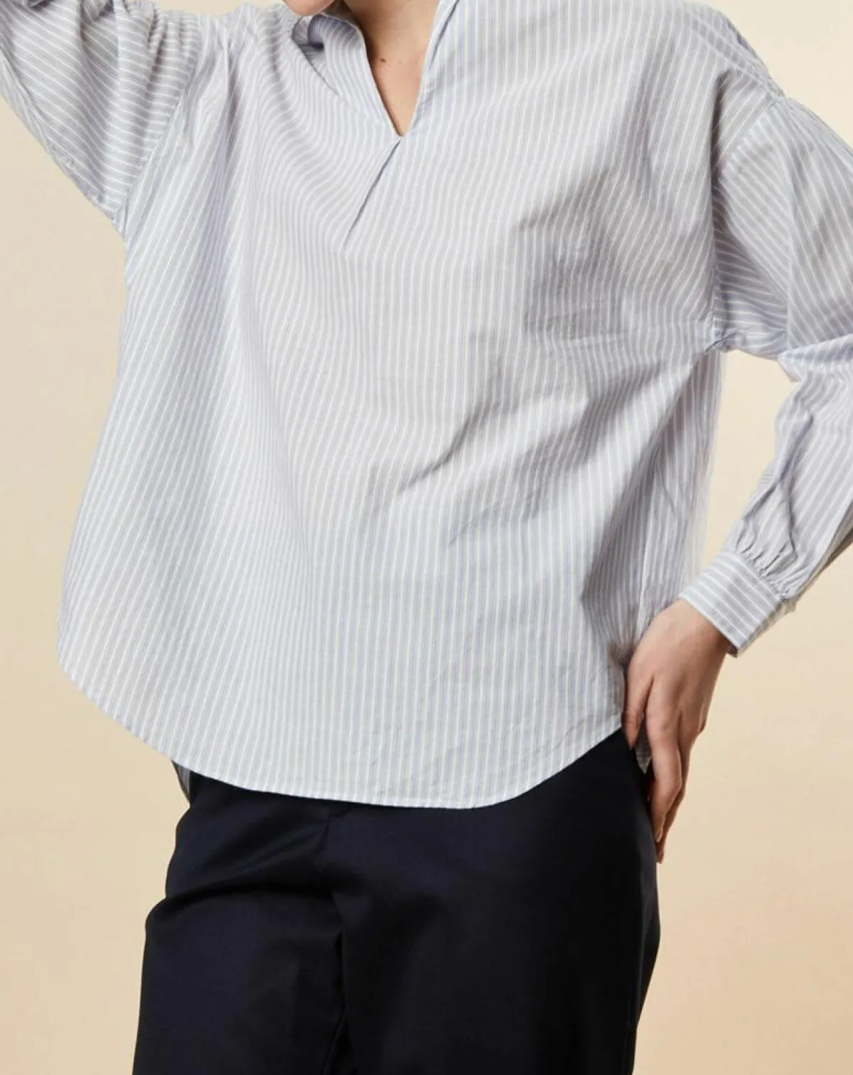 Chloé Stora Tops Et Blouses|Blouse ample en Coton Couronne rayée bleu ciel