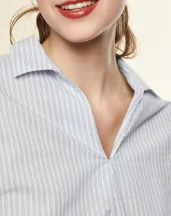 Chloé Stora Tops Et Blouses|Blouse ample en Coton Couronne rayée bleu ciel