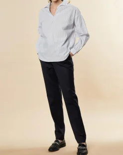 Chloé Stora Tops Et Blouses|Blouse ample en Coton Couronne rayée bleu ciel