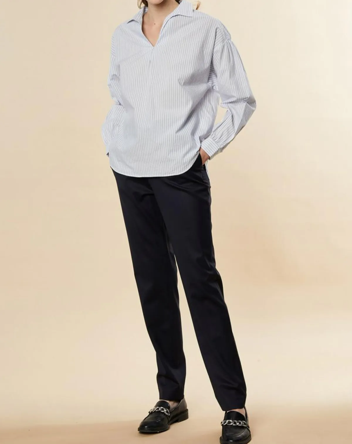 Chloé Stora Tops Et Blouses|Blouse ample en Coton Couronne rayée bleu ciel