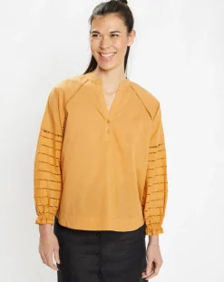 Galeries Lafayette Tops Et Blouses|Blouse ample en Coton Ramos broderie jaune foncé