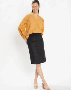 Galeries Lafayette Tops Et Blouses|Blouse ample en Coton Ramos broderie jaune foncé