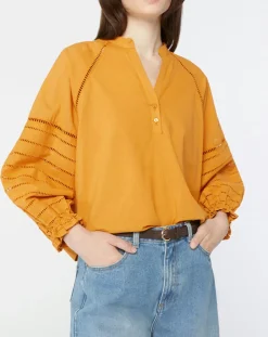 Galeries Lafayette Tops Et Blouses|Blouse ample en Coton Ramos broderie jaune foncé
