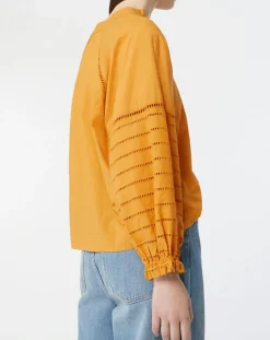Galeries Lafayette Tops Et Blouses|Blouse ample en Coton Ramos broderie jaune foncé