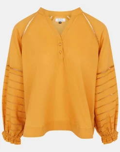 Galeries Lafayette Tops Et Blouses|Blouse ample en Coton Ramos broderie jaune foncé