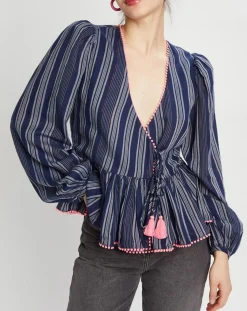 Manoush Tops Et Blouses|Blouse cache-coeur Ibiza à rayures marine