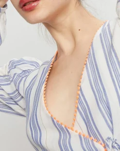 Manoush Tops Et Blouses|Blouse cache-coeur Ibiza écru/bleu