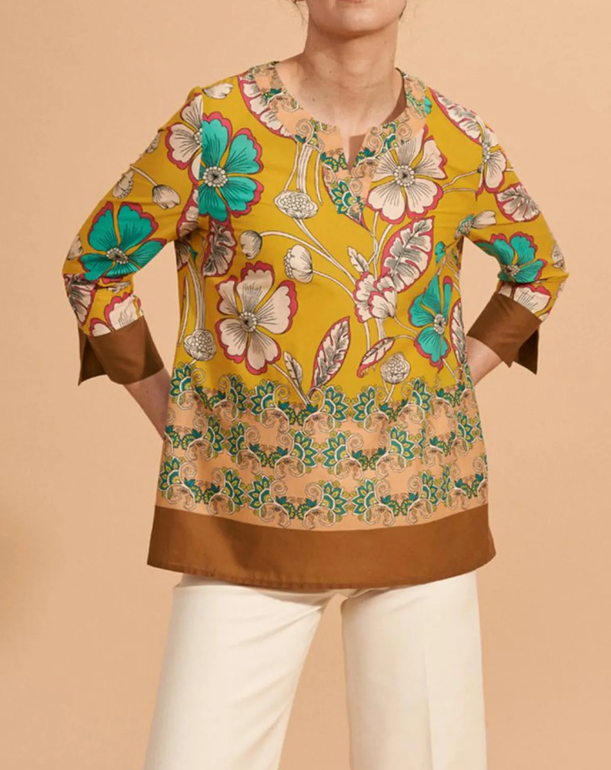 Devernois Tops Et Blouses|Blouse Calcuta en Coton imprimée jaune